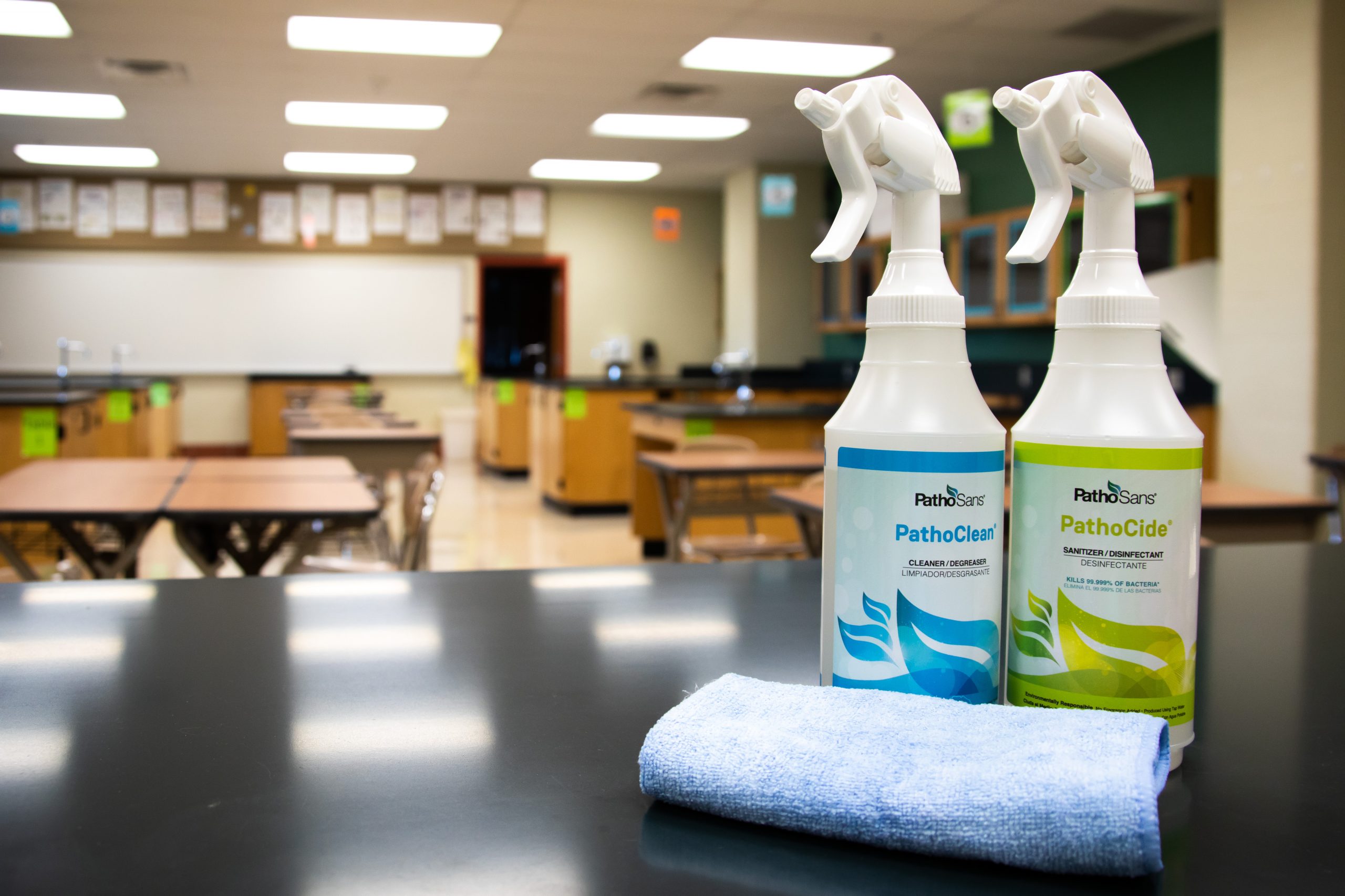 PathoSans cleaning products on a desk